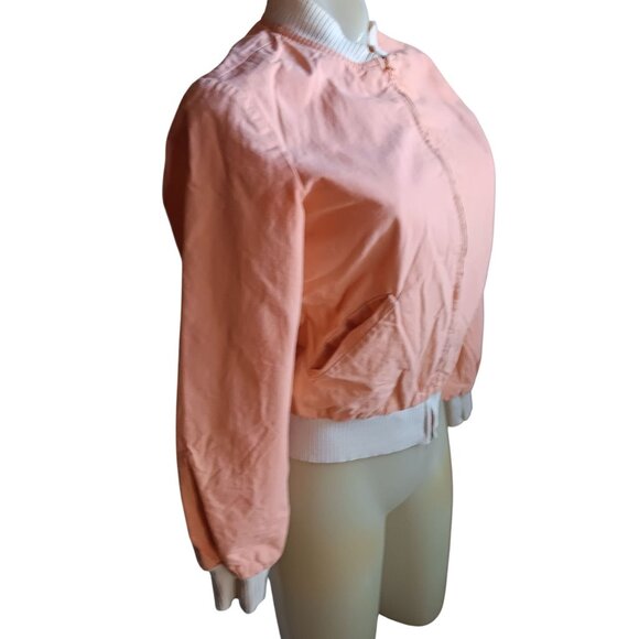 Wome'ns Small Vintage Bomber Jacket 70's Put On Peach Pink Ribbed Collar & Cuffs - Picture 2 of 10